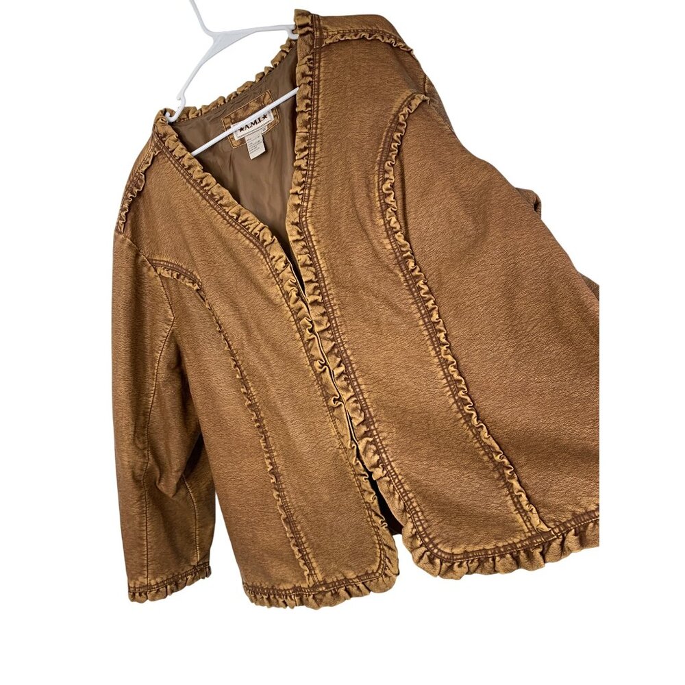 Womens Ruffle Jacket By AMI 3X Plus Faux Leather Lightweight GUC brown 8689